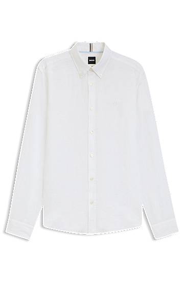 Košeľa BOSS Slim-Fit Linen Shirt Biela | 50545218