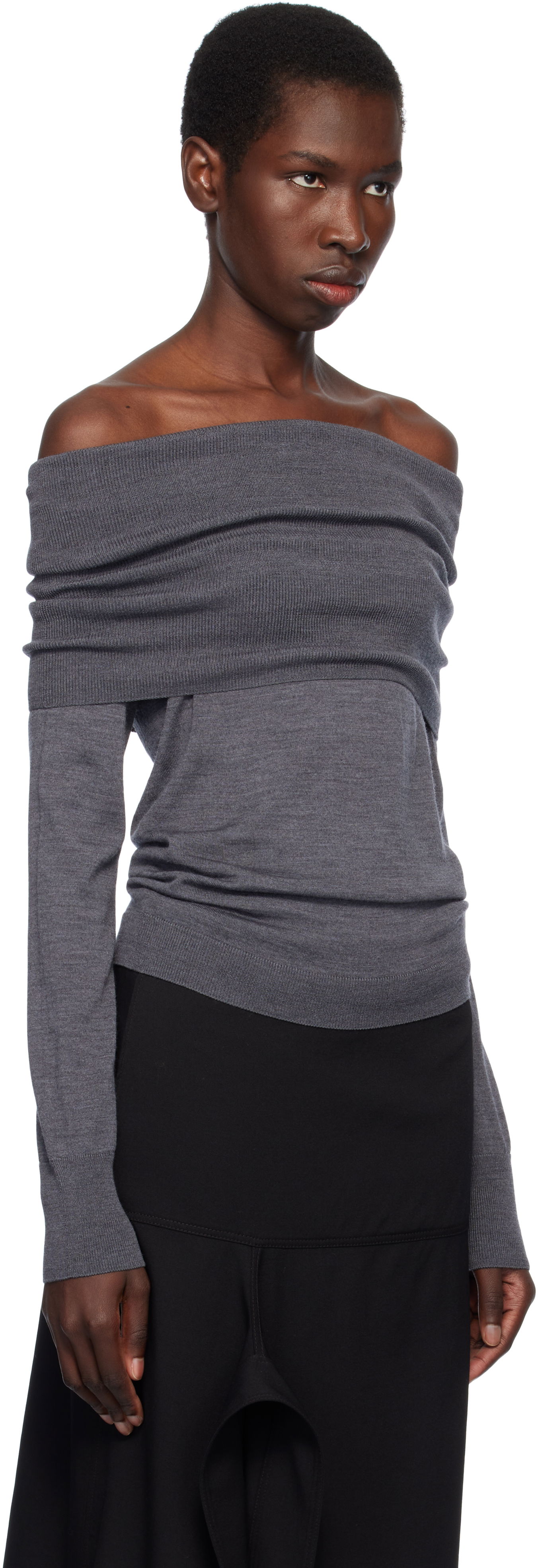 Sveter Stella McCartney Stella McCartney Off-The-Shoulder Light Wool Sweater Šedá | 6K10403S2598, 1