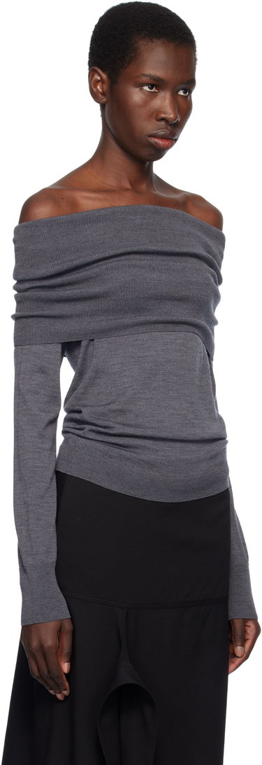 Sveter Stella McCartney Stella McCartney Off-The-Shoulder Light Wool Sweater Šedá | 6K10403S2598, 1