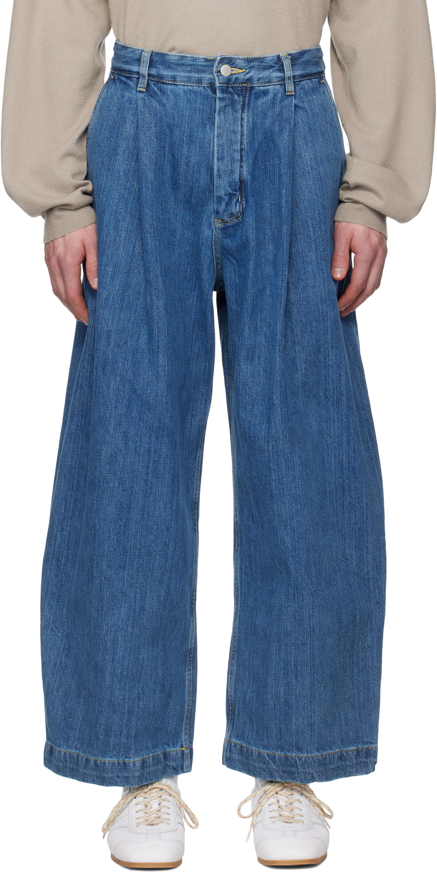 Džínsy Studio Nicholson Studio Nicholson Puch Pleated Jeans Modrá | PUCH SNM - 1244, 0