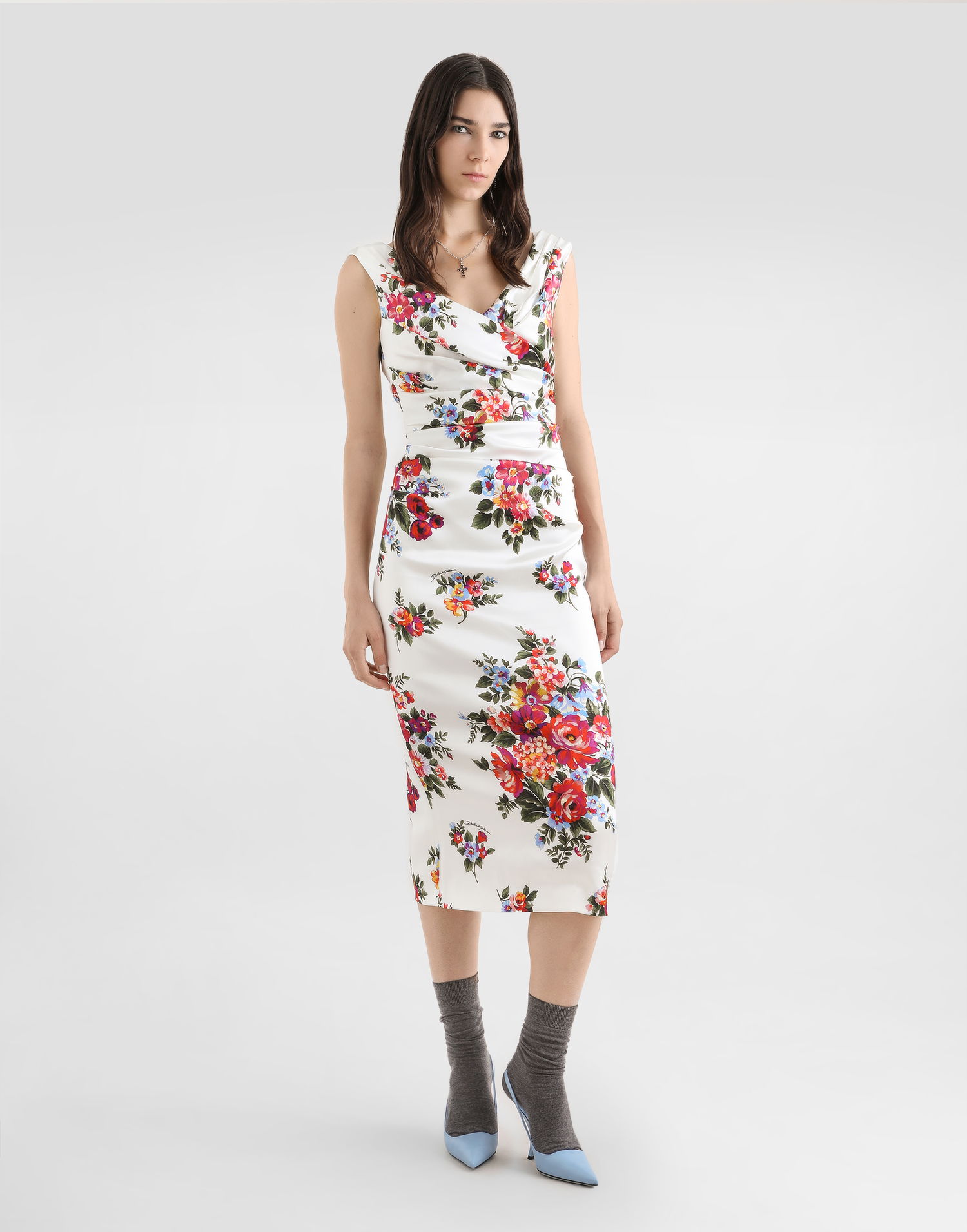 Šaty Dolce & Gabbana Dolce & Gabbana Flower Bouquet-print Satin Dress Rôznofarebný | F612RTFSICEHA5ZO, 1