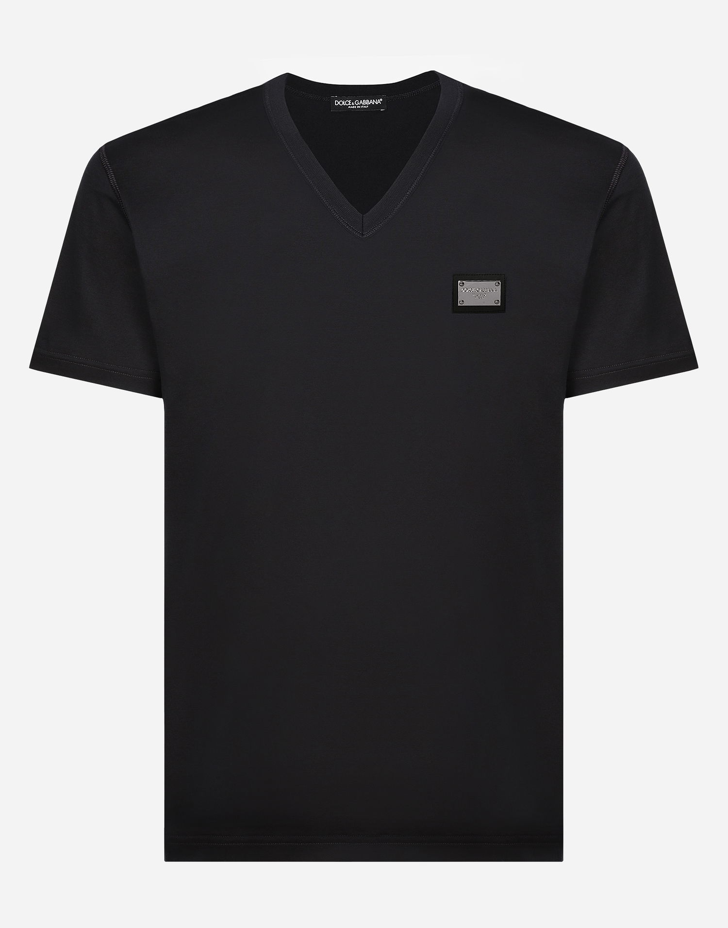 Tričko Dolce & Gabbana Cotton V-neck T-shirt With Branded Tag Čierna | G8PT2TG7F2IB0665, 0