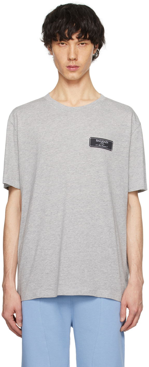 Tričko Balmain Patch T-Shirt Šedá | CH1EG000JH84, 0