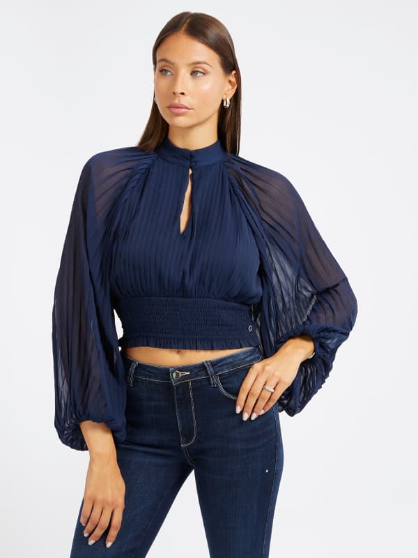 Košeľa GUESS Pleated Blouse Navy | W4RH69WDW52, 0