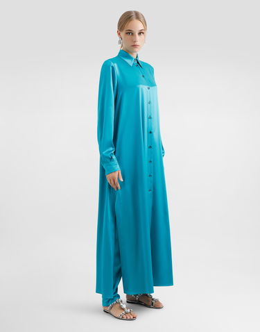 Nohavice Dolce & Gabbana Dolce & Gabbana Silk Satin Elasticated Waistband Pants Tyrkysová | FTC11TFU1UUV0055, 1