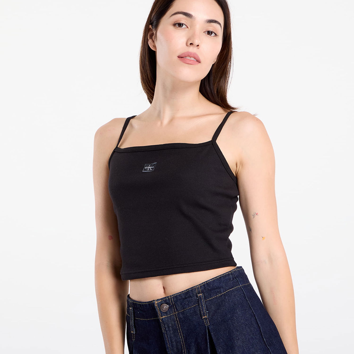 Tielko CALVIN KLEIN Woven Label Rib Crop Black Čierna | LV047C908G UB1, 1