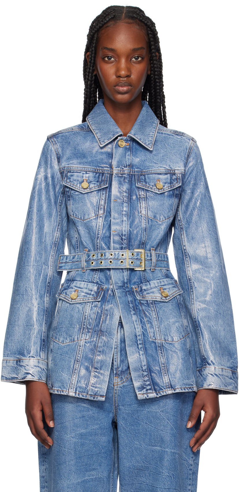 Bunda GANNI Ganni Foil Denim Jacket Modrá | J1540