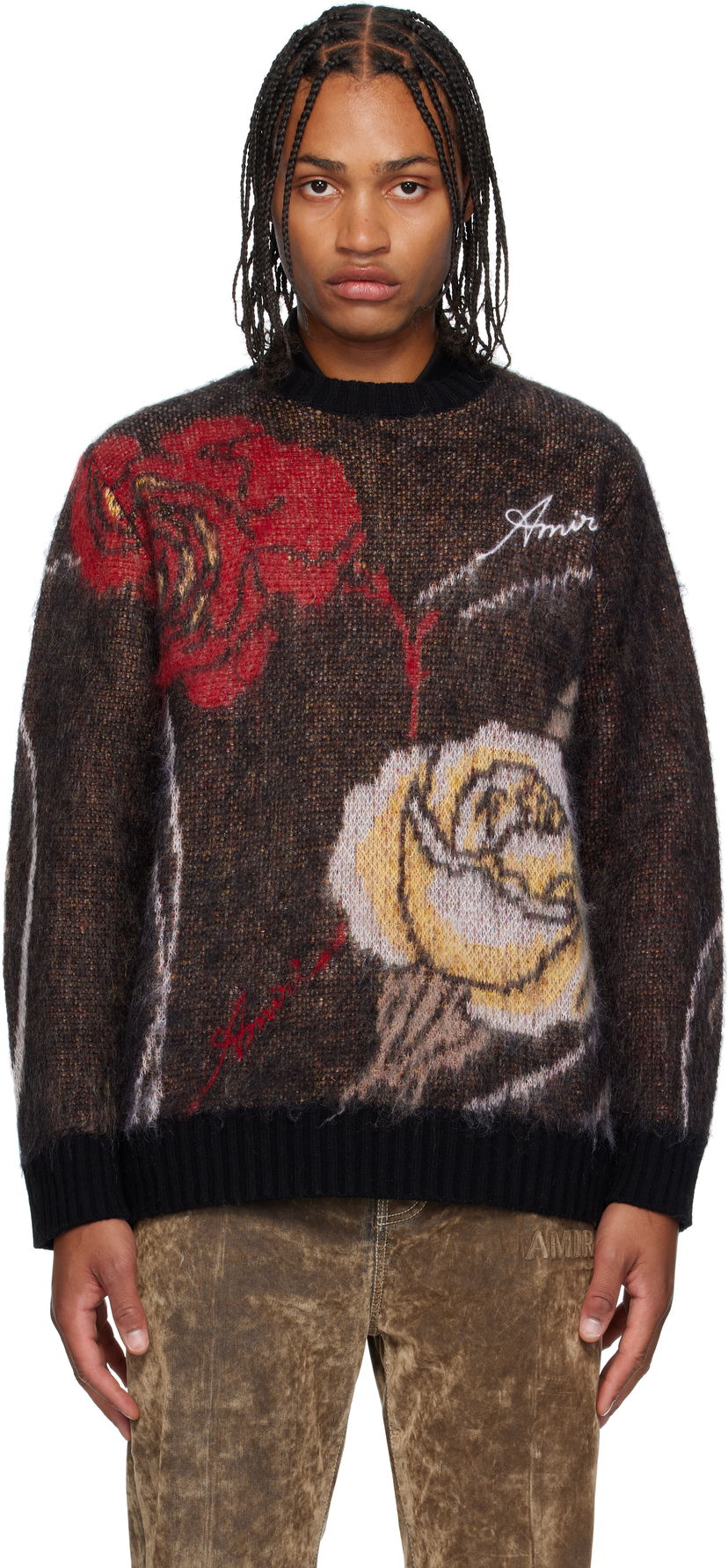 Sveter AMIRI AMIRI Floral Crewneck Sweater Čierna | AMKNCW1098
