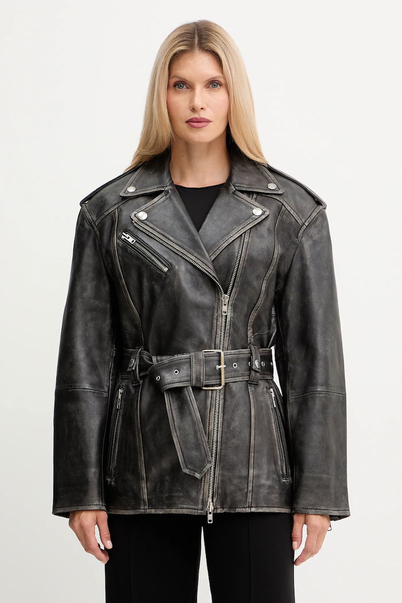 Bunda STAND STUDIO Stand Studio Leona Oversized Leather Jacket Čierna | 66547.7830