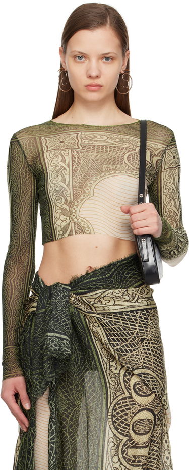 Crop Top Jean Paul Gaultier Gaultier 'The Cartouche' Long Sleeve Crop Top Zelené | 24/25-U-TO018-T515-400300156, 0