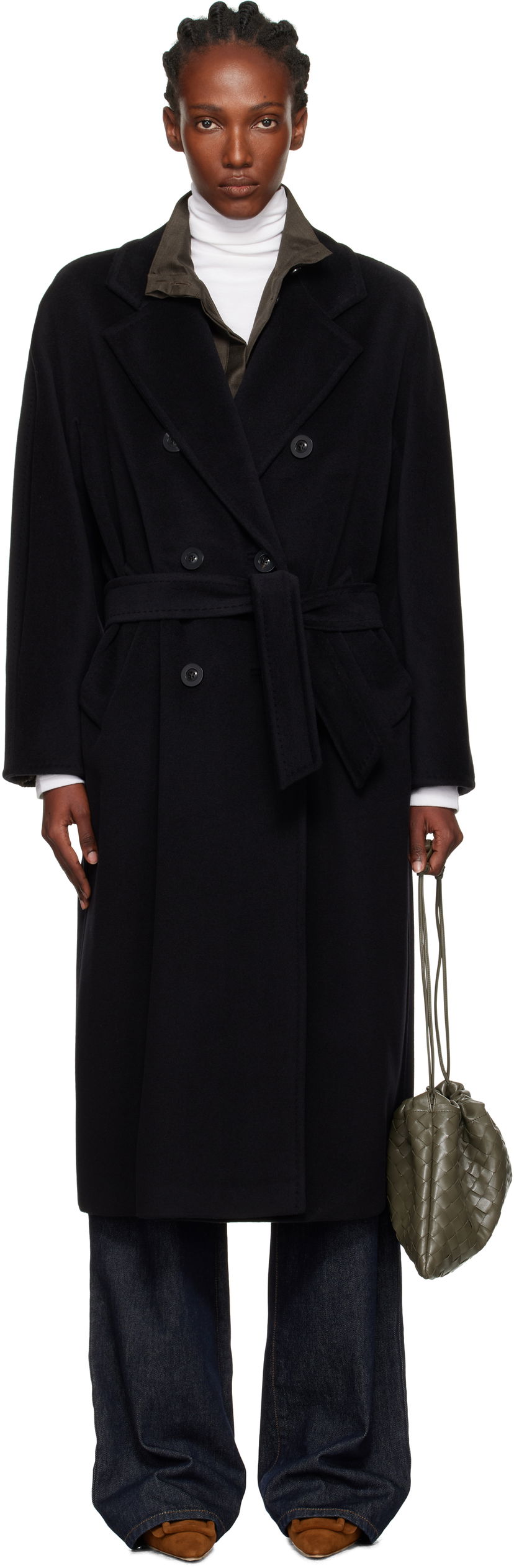 Kabáty Max Mara Max Mara Madame Double-Breasted Wool Coat Čierna | 2521018011600