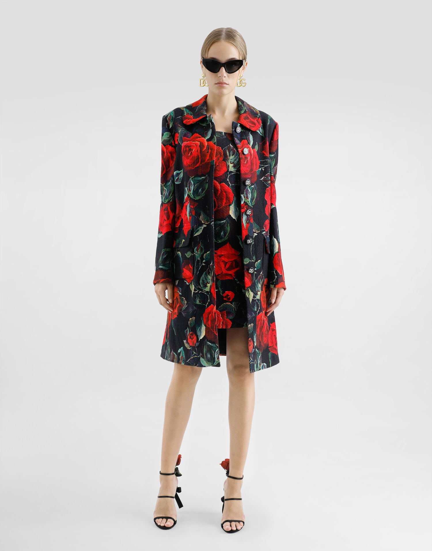 Kabáty Dolce & Gabbana Dolce & Gabbana Single-Breasted Rose-Print Jacquard Coat Rôznofarebný | F0GHFTFSFN8HN5KQ, 1