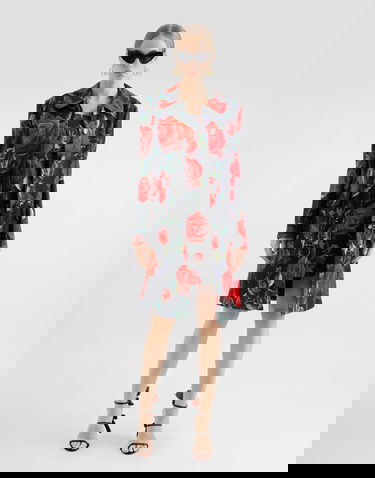 Kabáty Dolce & Gabbana Dolce & Gabbana Single-Breasted Rose-Print Jacquard Coat Rôznofarebný | F0GHFTFSFN8HN5KQ, 1