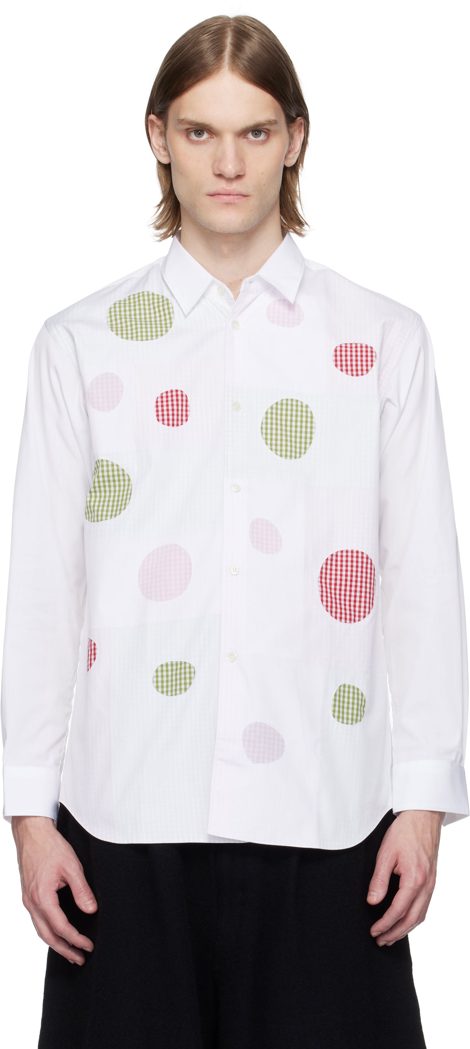Košeľa Comme des Garçons Comme des Garçons Cotton Poplin Check Appliqué Shirt Biela | FO-B007-051, 0