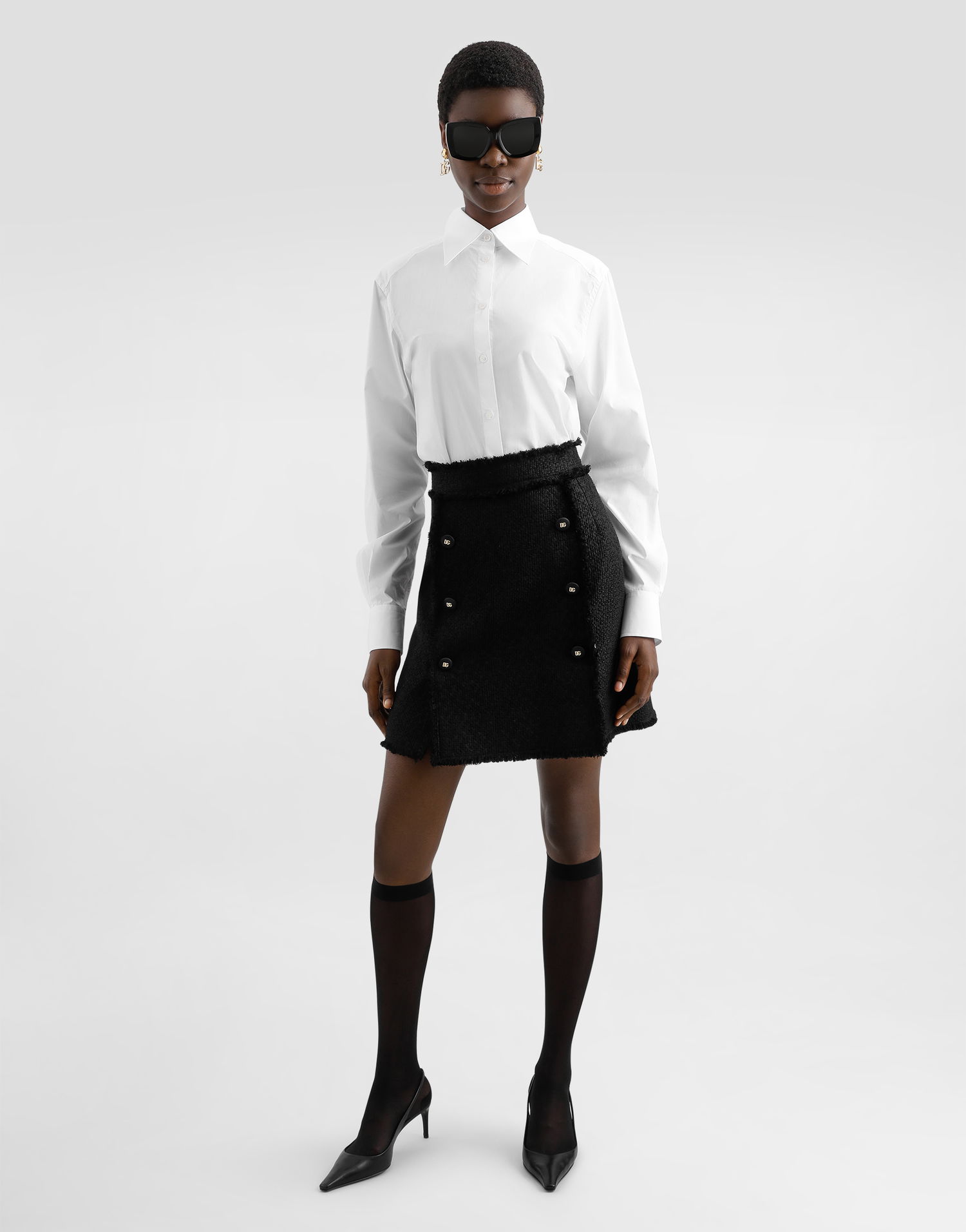 Sukňa Dolce & Gabbana Dolce & Gabbana Short Raschel Tweed Skirt with DG Logo Buttons Čierna | F4C03TGDCLWN0000, 1
