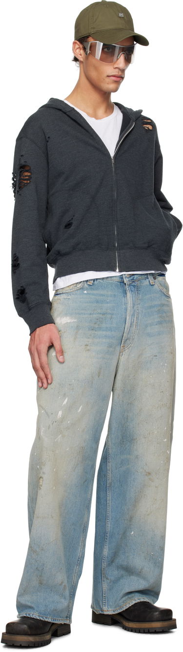 Mikina Acne Studios Acne Studios Distressed Zip-Up Hoodie Šedá | CI0183-, 3