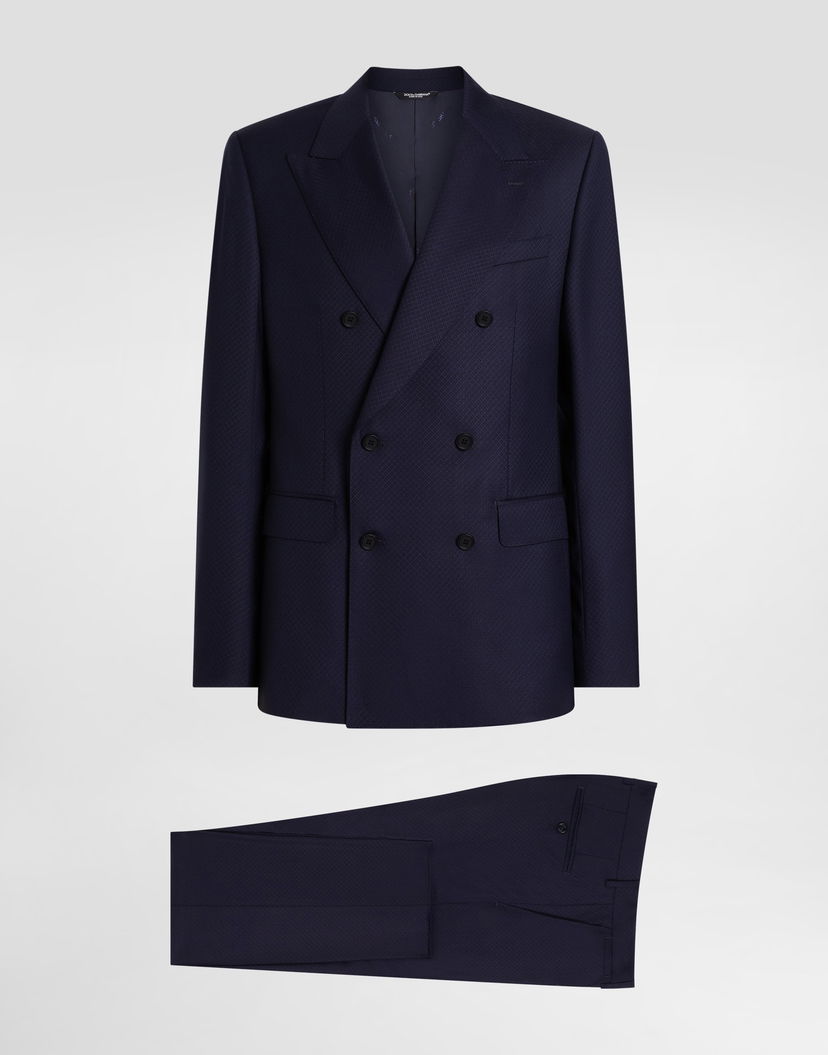 Súprava Dolce & Gabbana Dolce & Gabbana Double-breasted Micro-patterned Wool Suit Navy | GK021TFM2GRS8031