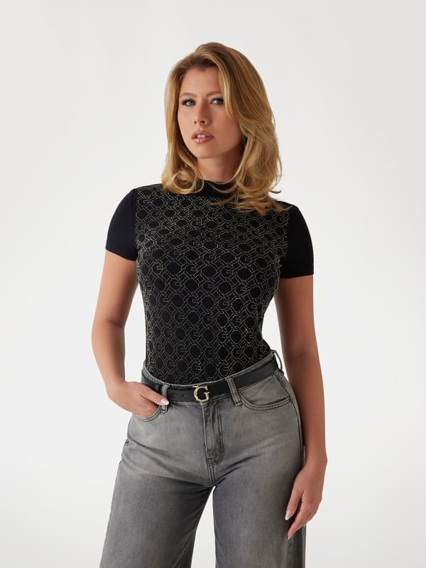 Tričko GUESS Chain Logo Fitted T-Shirt Čierna | W5RI15J1314, 0