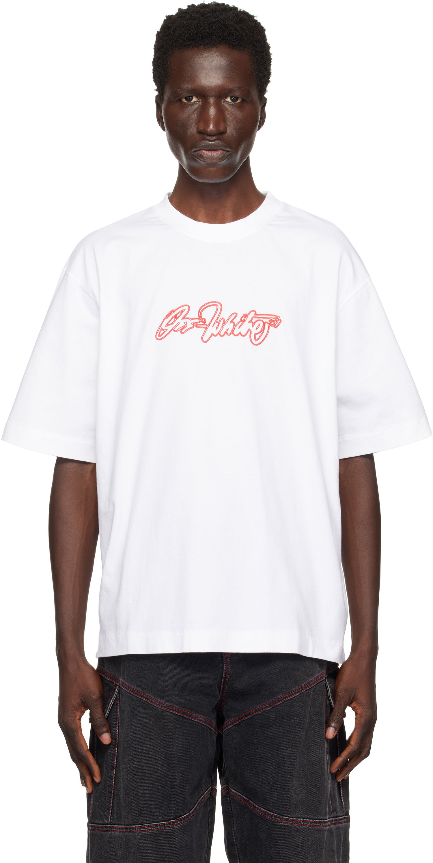 Tričko Off-White Script Outline Skate T-Shirt Biela | OMAA120F24JER00F0125, 0