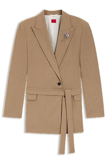 Bunda BOSS Regular-fit belted blazer in stretch melange fabric Béžová | 50554029, 0