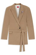 Regular-fit belted blazer in stretch melange fabric