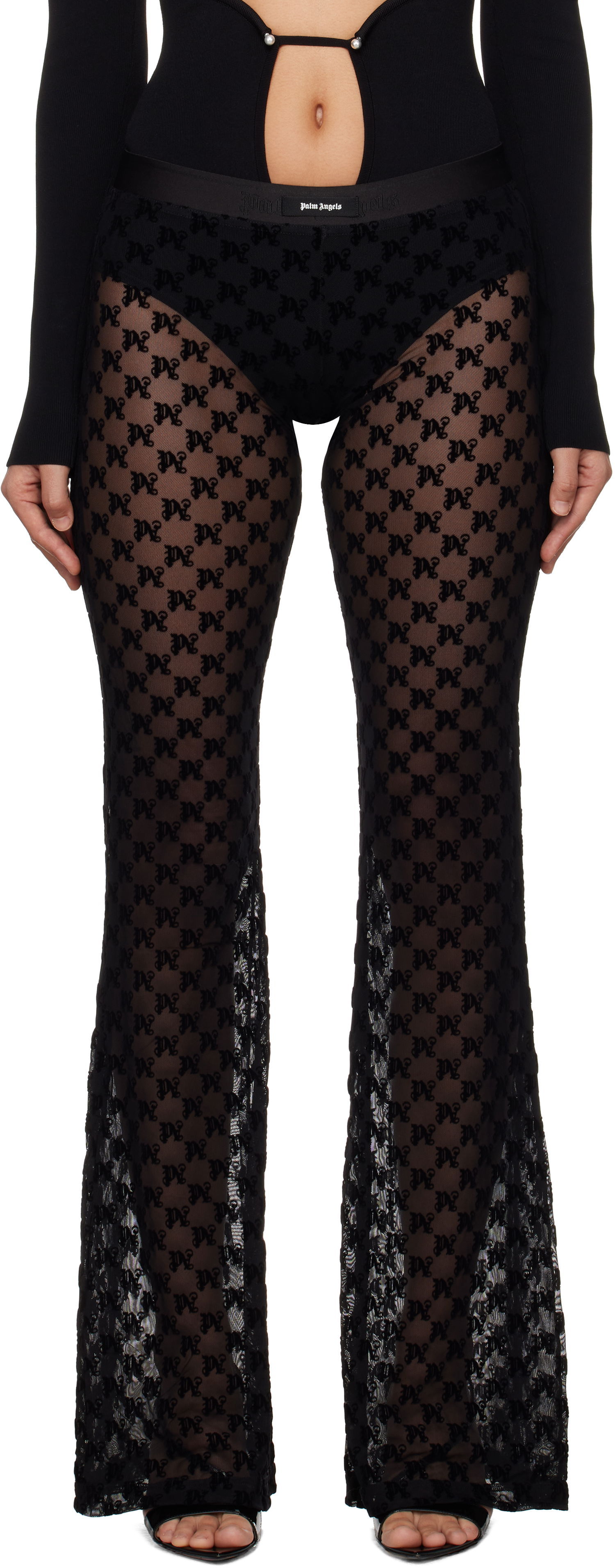 Nohavice Palm Angels Monogram Tulle Trousers Čierna | PWCA101F24FAB0011010, 0