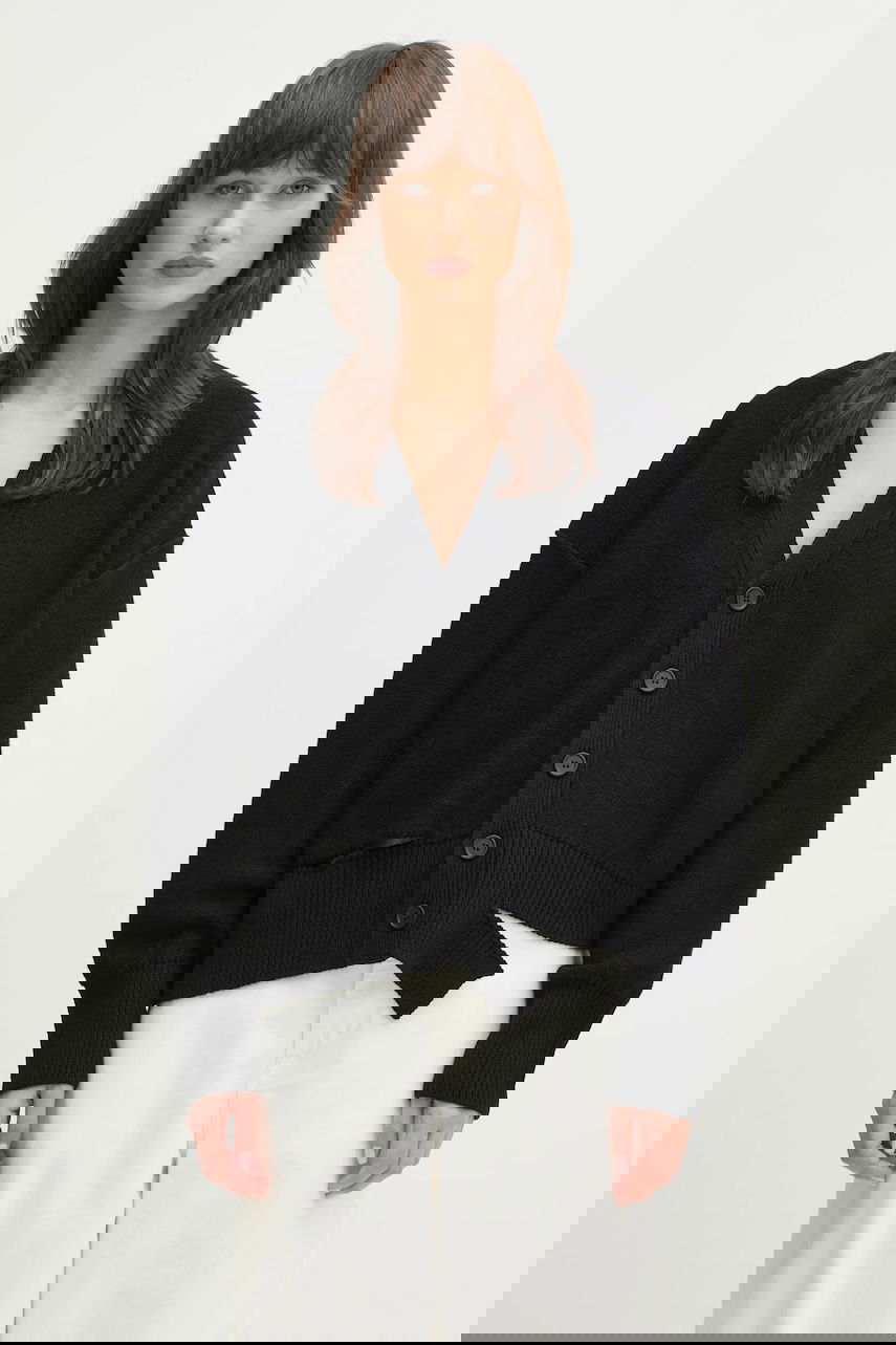 Sveter Maison Margiela MM6 Maison Margiela V-Neck Asymmetrical Hem Cardigan Čierna | S52HP0026, 0