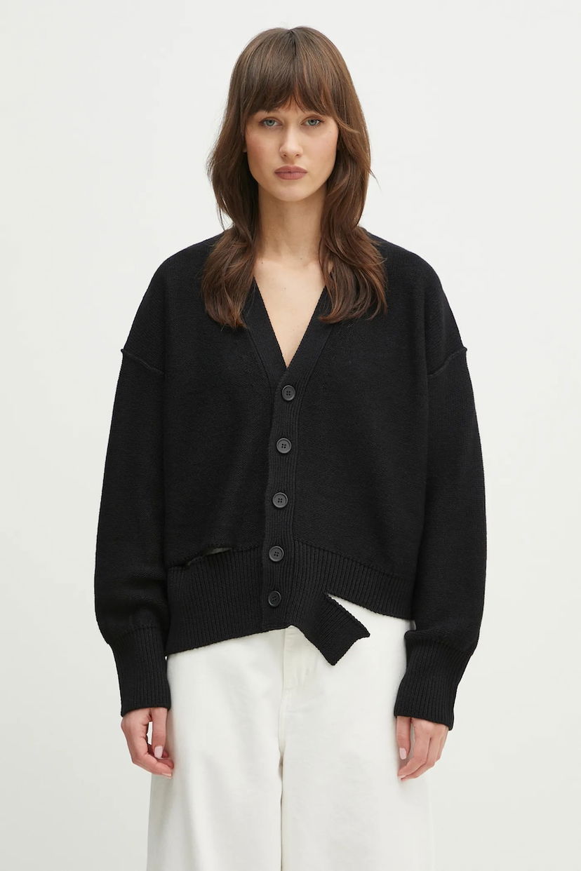 Sveter Maison Margiela MM6 Maison Margiela V-Neck Asymmetrical Hem Cardigan Čierna | S52HP0026