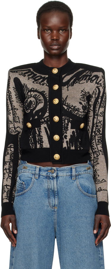 Sveter Balmain Balmain Jacquard Knit Cardigan with Body Motif Čierna | EF1KL133KH93, 0