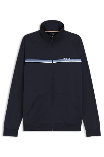 Bunda BOSS Cotton-terry full-zip jacket with stripe Navy | 50554779, 0