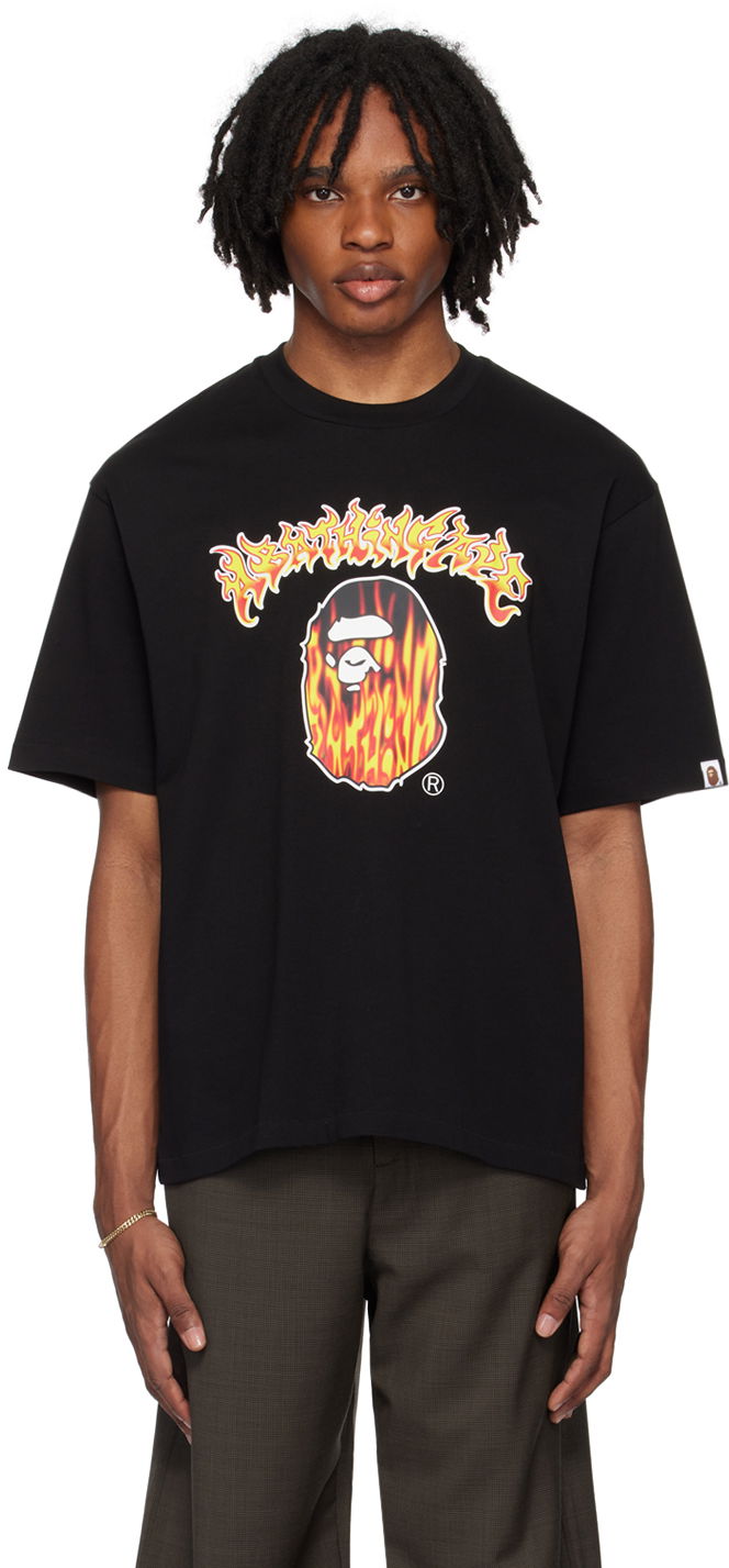 Tričko BAPE BAPE Black Mad Flame Ape Head T-Shirt Čierna | 001TEK301320M, 0