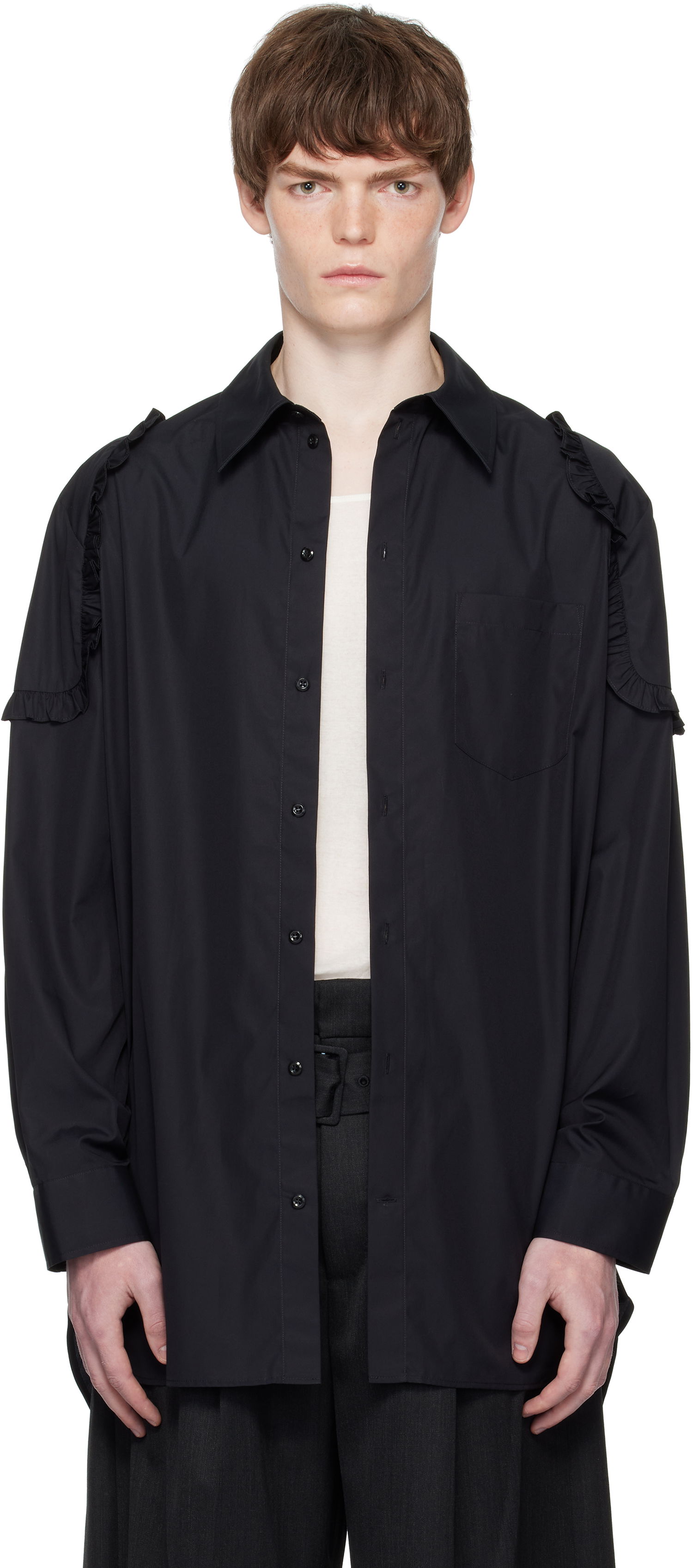 Košeľa Simone Rocha Simone Rocha Ruffle Shoulder Patch Tunic Shirt Čierna | 5383 1025, 0
