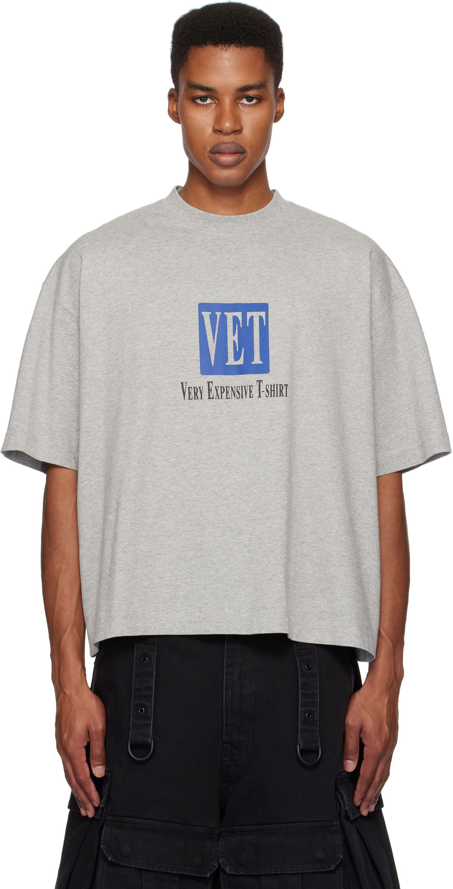 Crop Top VETEMENTS 'VET' Cropped Boxy T-Shirt Šedá | UA66TR685G, 0