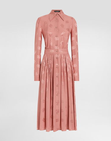 Šaty Dolce & Gabbana Dolce & Gabbana Silk Satin Jacquard Shirt Dress with DG Logo Ružová | F6ARQTGDCVHF0473, 0