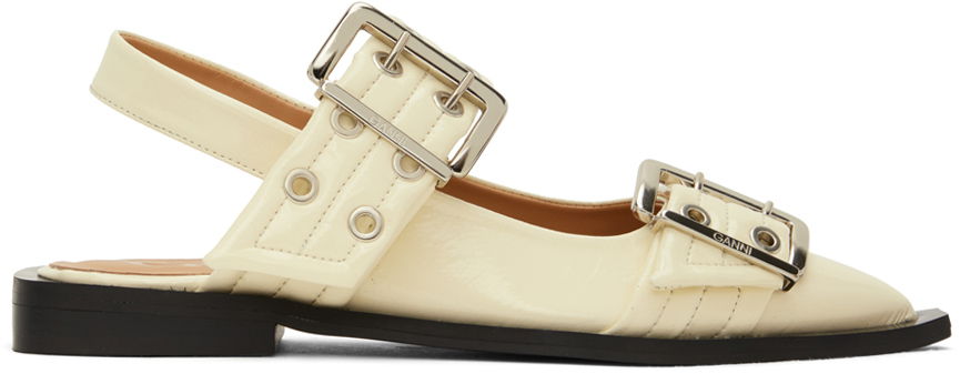 Oblečenie GANNI GANNI Feminine Buckle Ballerina Flats Biela | S2581, 0