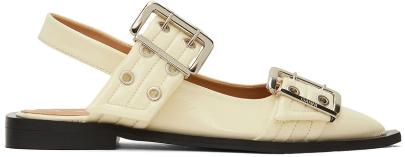 Oblečenie GANNI GANNI Feminine Buckle Ballerina Flats Biela | S2581