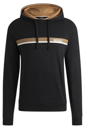 Mikina BOSS BOSS Cotton-Terry Hoodie with Stripe Print Čierna | 50540667, 0