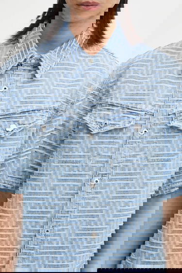 Košeľa KENZO Kenzo Relaxed Short Sleeve Geometric Patterned Denim Shirt Classic Collar Modrá | FF55DC1026J4.DB, 3