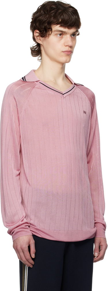 Sveter Wales Bonner Wales Bonner Roots Knit Polo Shirt Ružová | MS25KN33-KN08-200 BRIGHT RAYON, 1