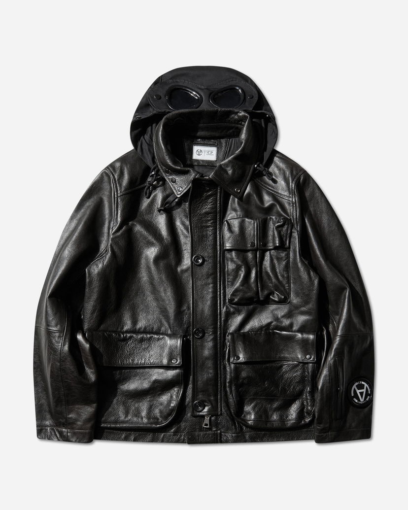 Bunda C.P. Company Slam Jam Leather Mille Jacket with Goggle Hood Čierna | 19CSOW700S 001