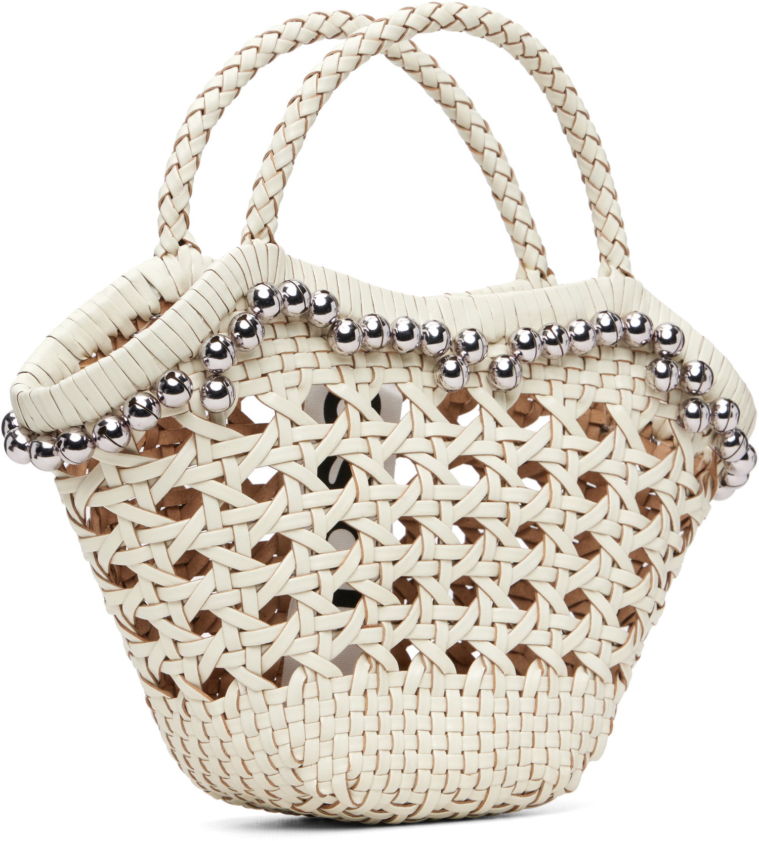 Kabelka OSOI Braided Handle Woven Lip Bag with Silver-Toned Beads Biela | 25SB06004292, 1