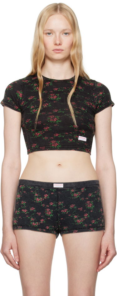 Nohavičky Alexander Wang Alexander Wang Floral-Print Ribbed Baby T-shirt Čierna | 8C2238046P, 0