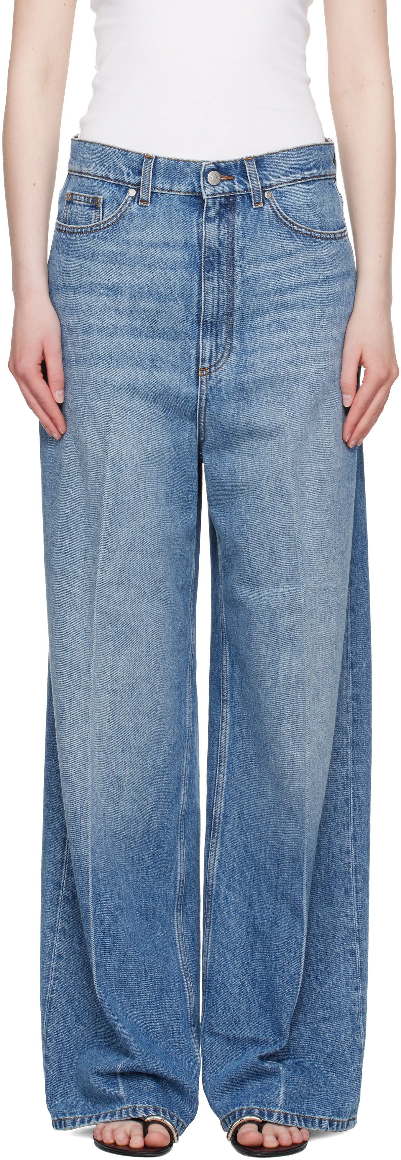 Džínsy Stella McCartney Stella McCartney Faded Wide-Leg High-Rise Jeans Modrá | 6D04133SQH27, 0