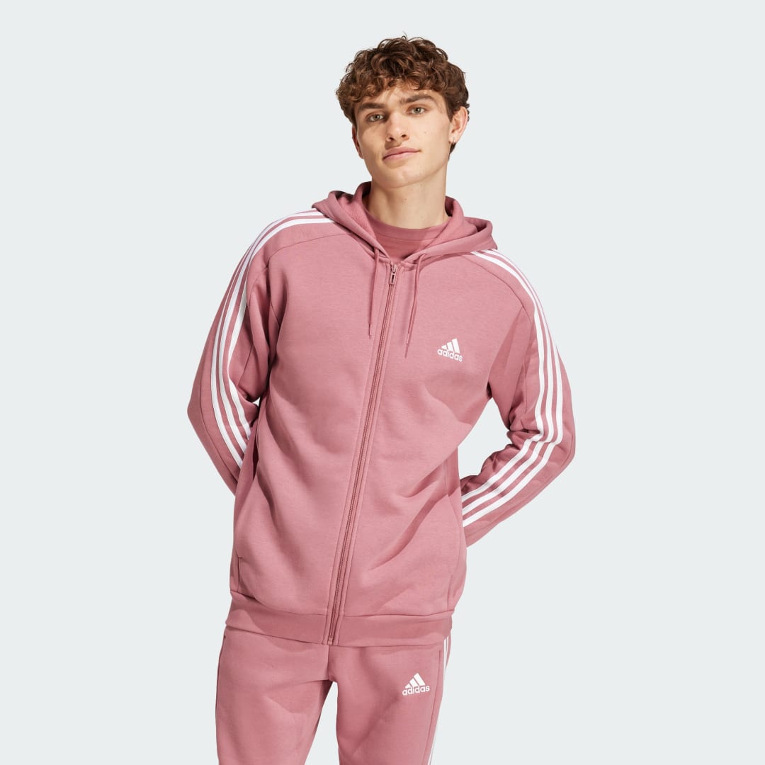 Mikina adidas Performance Essentials Fleece 3-Stripes Full-Zip Hoodie Ružová | IX0166, 0