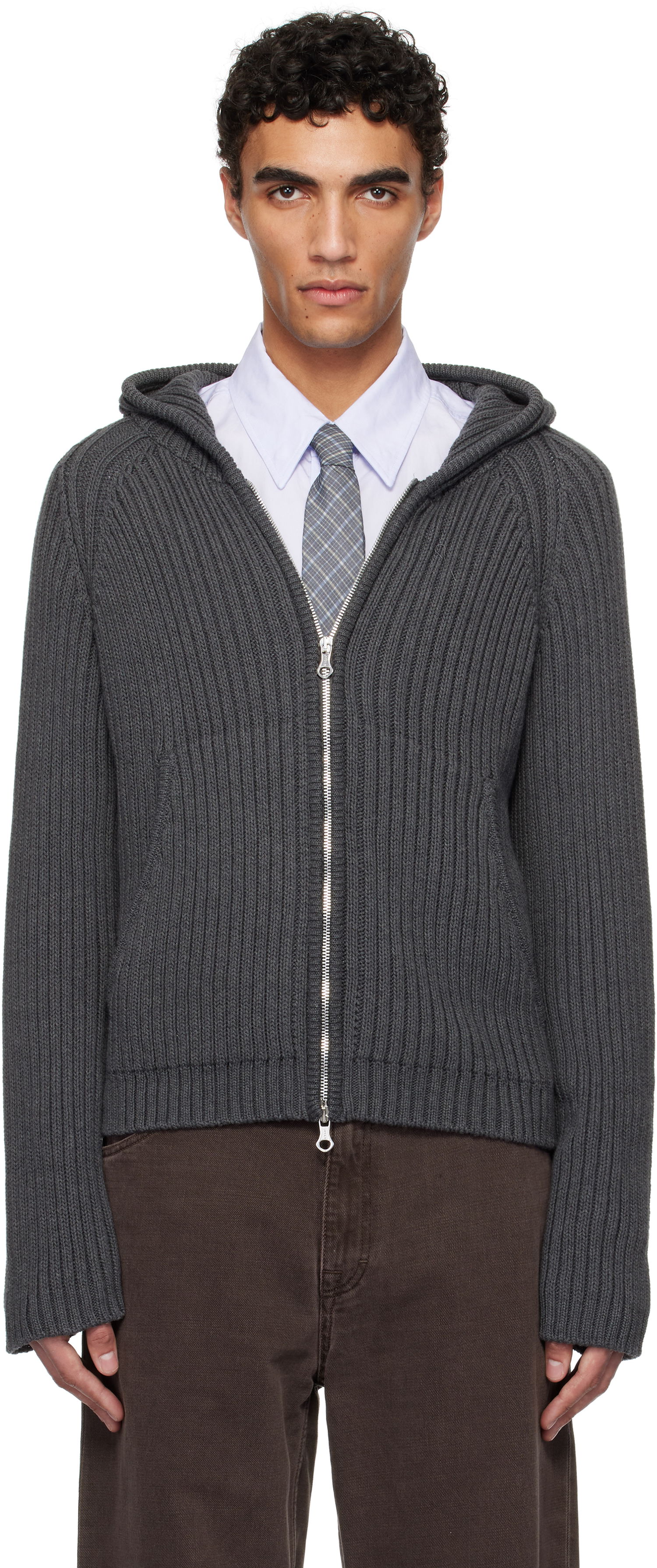 Sveter OUR LEGACY OUR LEGACY Level Zip-Up Knit Hoodie Šedá | M2253LD, 0