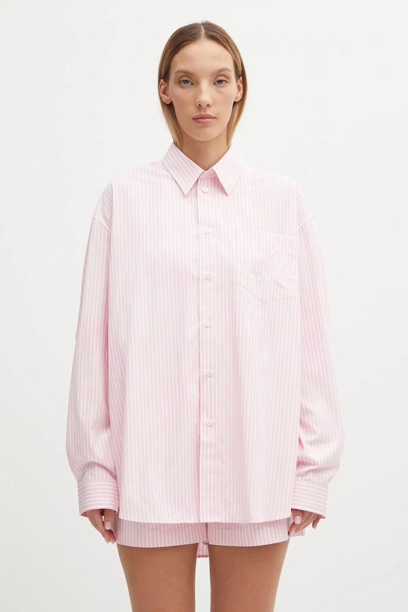 Košeľa Sporty & Rich Sporty & Rich Eden Script Oversized Relaxed Cotton Shirt with Classic Collar Rôznofarebný | SI00760673ST64