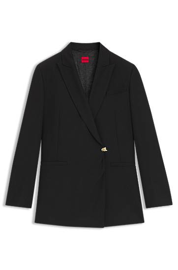 Bunda BOSS Regular-fit waisted blazer with wrap front Čierna | 50547195