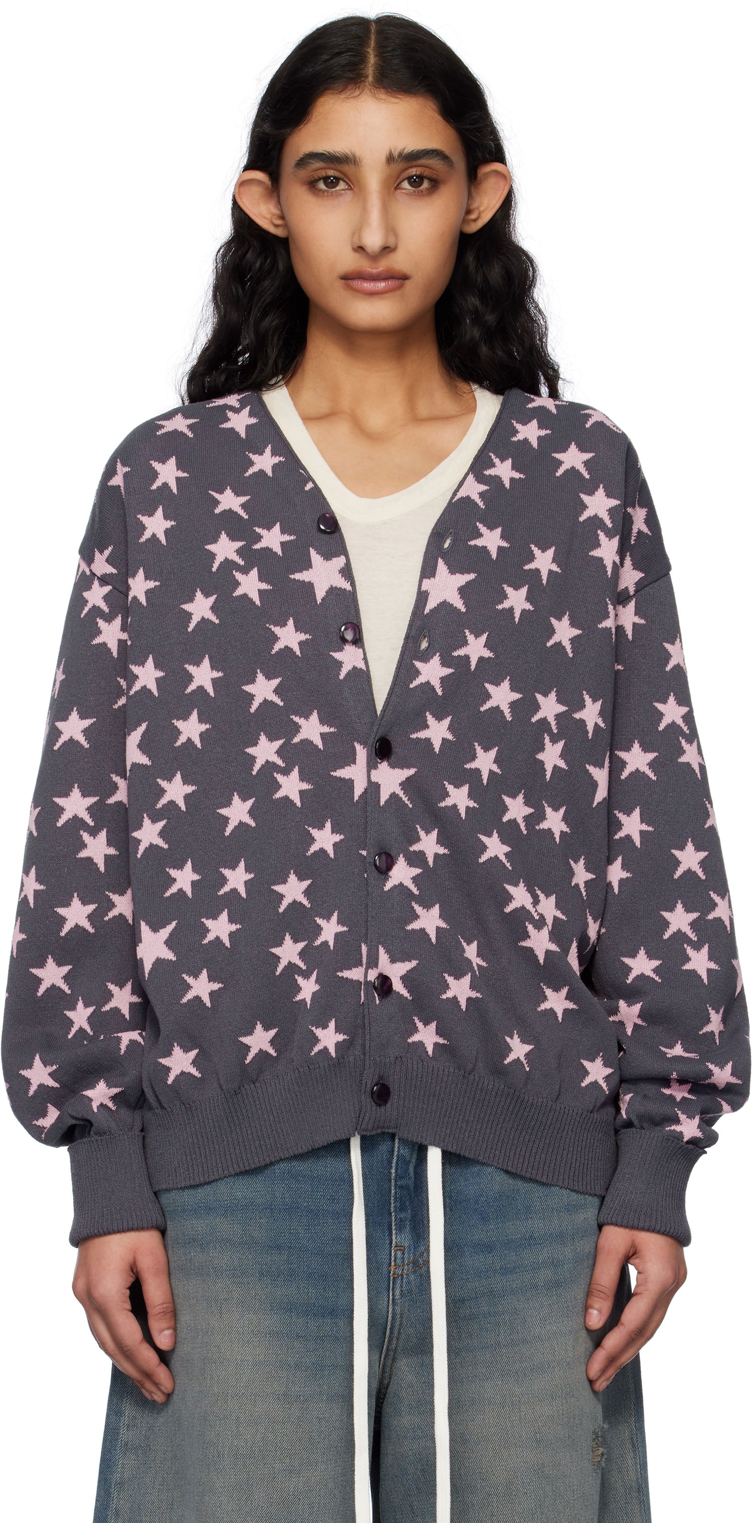 Sveter Needles NEEDLES V-Neck Star Cardigan Šedá | QV374, 0