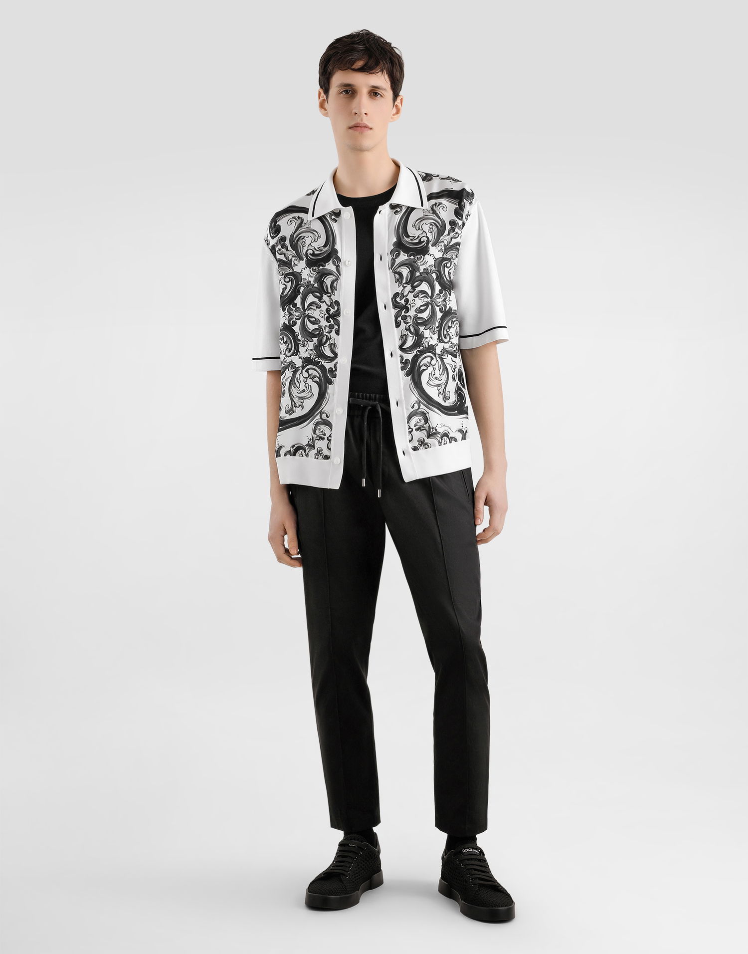Polo tričko Dolce & Gabbana Dolce & Gabbana Majolica-Print Oversized Silk and Cotton Polo Shirt Biela | GXV90TJBSJLHX5DQ, 1