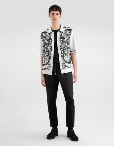 Polo tričko Dolce & Gabbana Dolce & Gabbana Majolica-Print Oversized Silk and Cotton Polo Shirt Biela | GXV90TJBSJLHX5DQ, 1